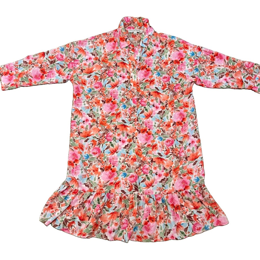 Emma & Michele Women's Multicolored Bright Floral Dress Size L Ruffle